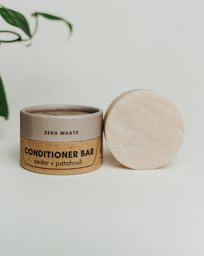 Conditioner Bar | Cedar + Patchouli conditioner bar Zero Waste MVMT With Container 