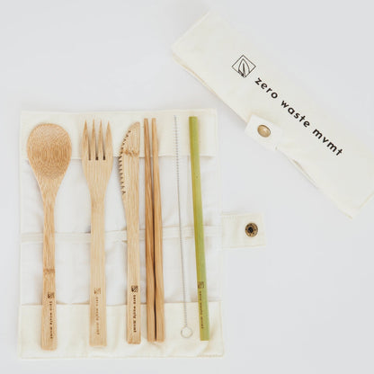 Travel Bamboo Utensil Set With Pouch Zero Waste MVMT Beige 